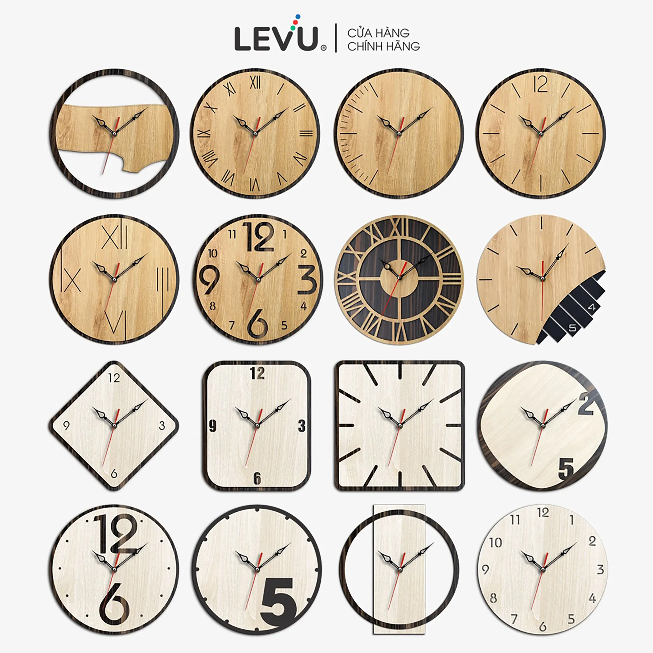 Trang Trí Nhà Đồng Hồ Gỗ Treo Tường LEVU nhiều mẫu Decor Decor Phòng Trang Trí Nhà