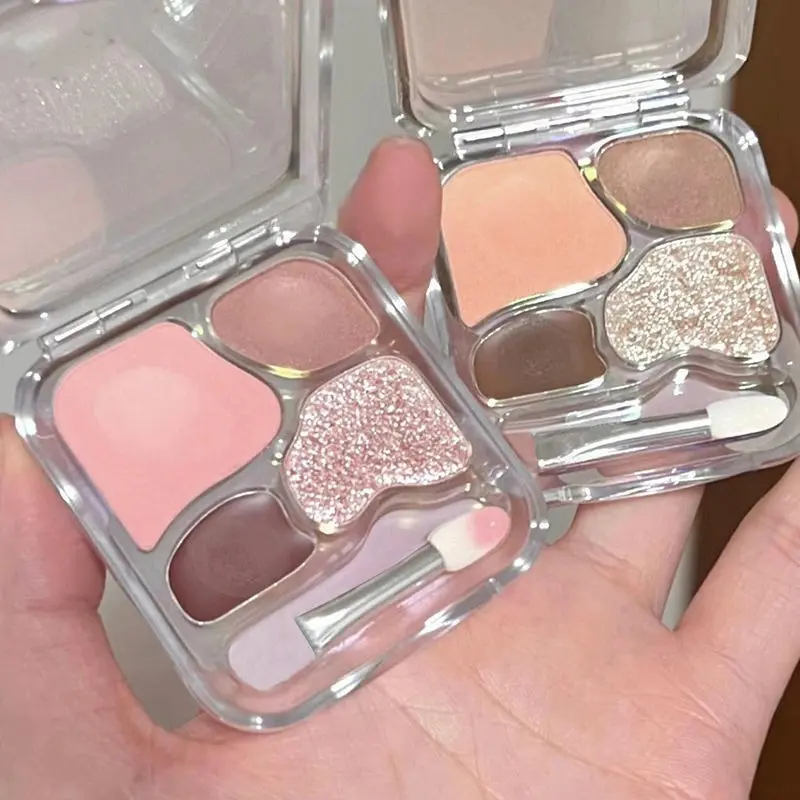 Bảng Phấn Mắt, 4 Màu Hồng Mơ Sữa, Tất Cả Trong Một, Lâu Trôi, Touch Up Bảng Trang Điểm Mặt, Lông Tơ, Hiệu Ứng Lì Làm Sáng, Thích Hợp Để Trang Điểm Mặt