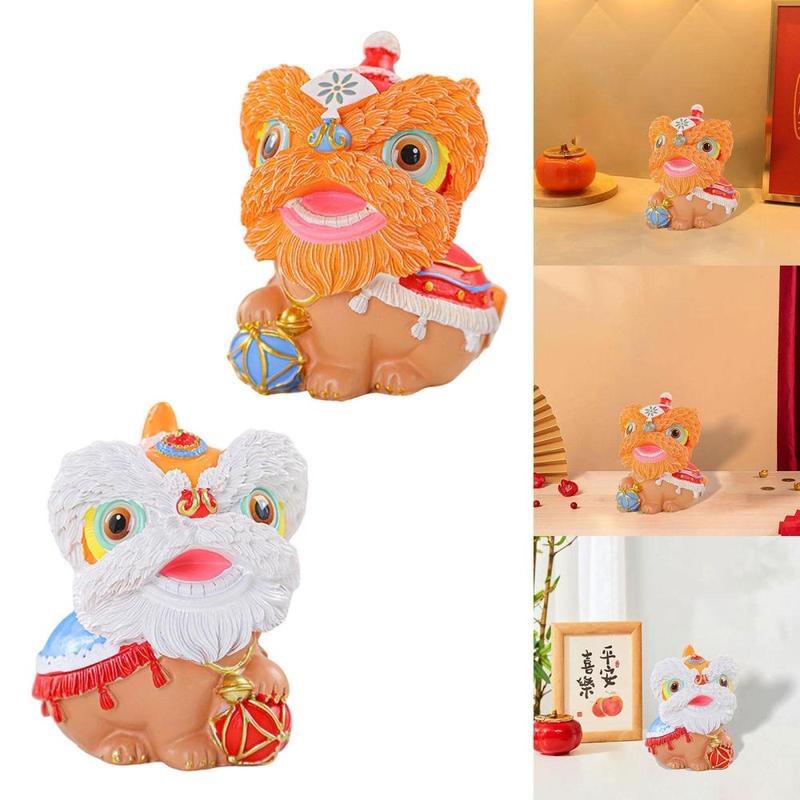 Chinese Lion Dance Statue, Resin Figurine Housewarming Gift Ornament, Spring Festival Decoration for Home Shelf Bedroom 4