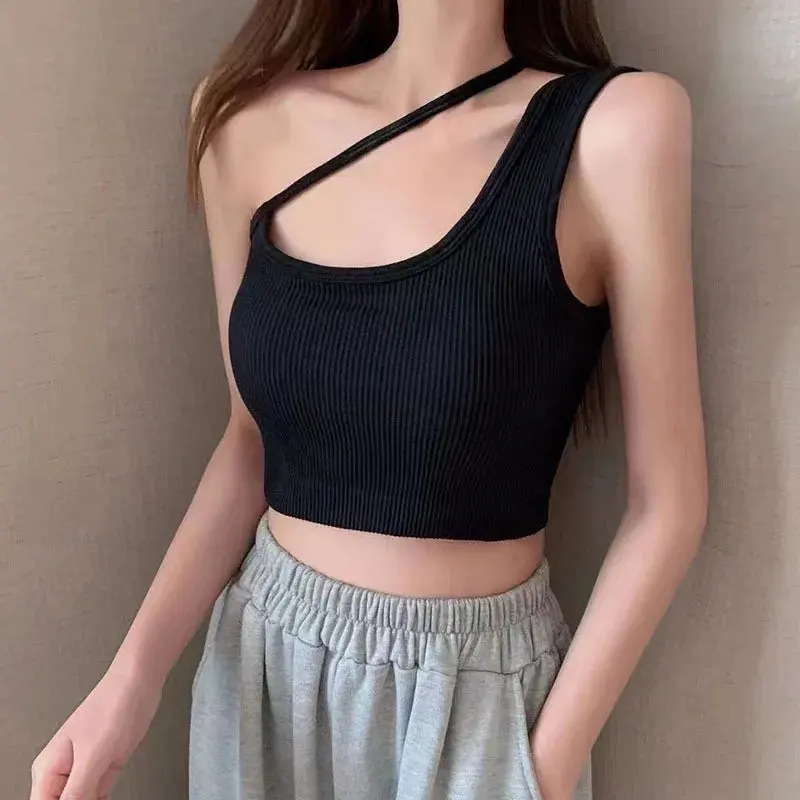 Sexy tops for womens crop top woman solid color tank top oblique shoulder sleeveless camis tank tops for women ladies slim vest