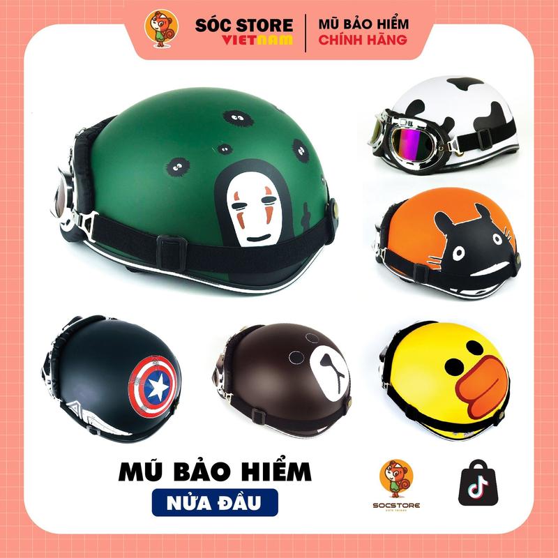   MUA 1 MŨ TẶNG 1 PHỤ KIỆN  Mũ bảo hiểm nửa đầu kính phi công kính uv IN HÌNH cute freesize Sóc Store VietNam 