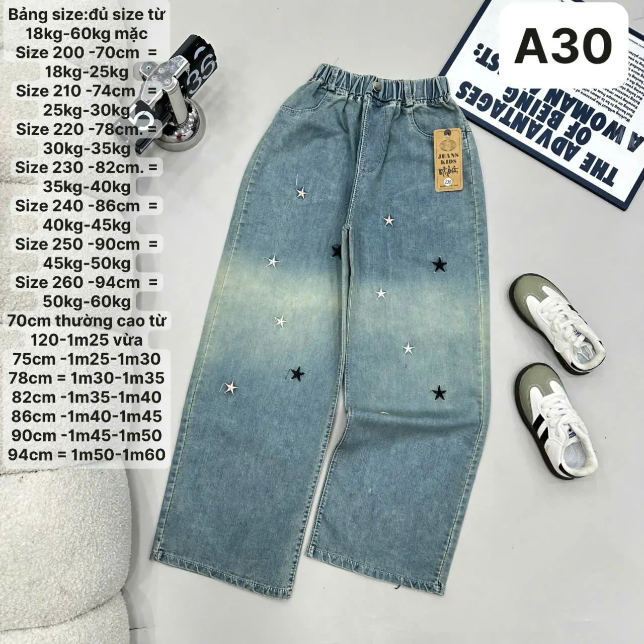 A30- quần jean cho bé gái co giãn 4 chiều có size từ 20-60kg dài quần 70-94cm hỗ trợ đổi size nếu k vừa size giá 125k
