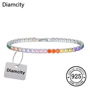 Diamcity Gelang Tenis Zircon Warna-warni Kepribadian Fashion Mewah Ringan