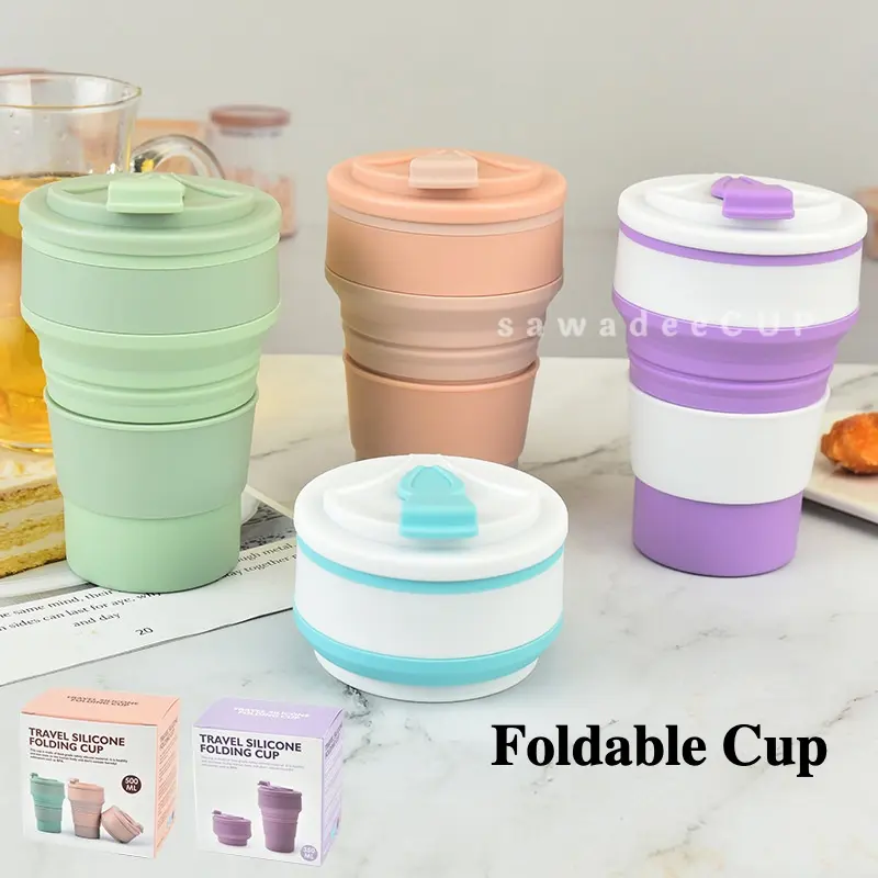 Silicone Foldable Cup 350ml 500ml Collapsible Coffee Cup Travel Outdoor Telescopic Folding Cup Portable Tea Mug