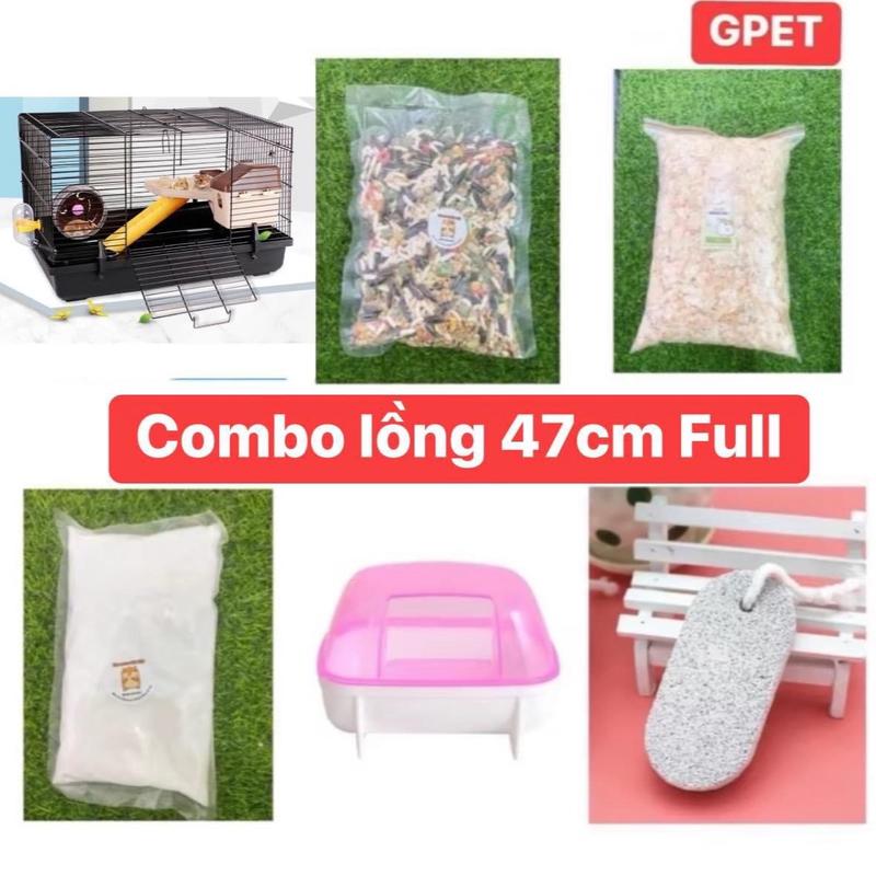 Combo 6 món nuôi Hamster : Lồng 47 full đồ, thức ăn, mùn lót, cát tắm, nhà tắm, đá mài răng cho người mới nuôi