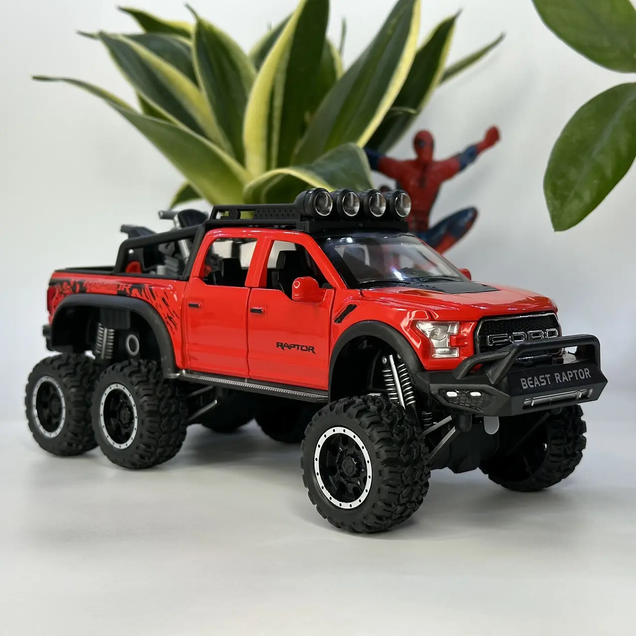 Mô hình xe bán tải Fordd F150 Raptor 6x6 tỷ lệ 1:28 bằng kim loại mệnh danh quoái thú Off Road 6 bánh Tặng biển số VIP