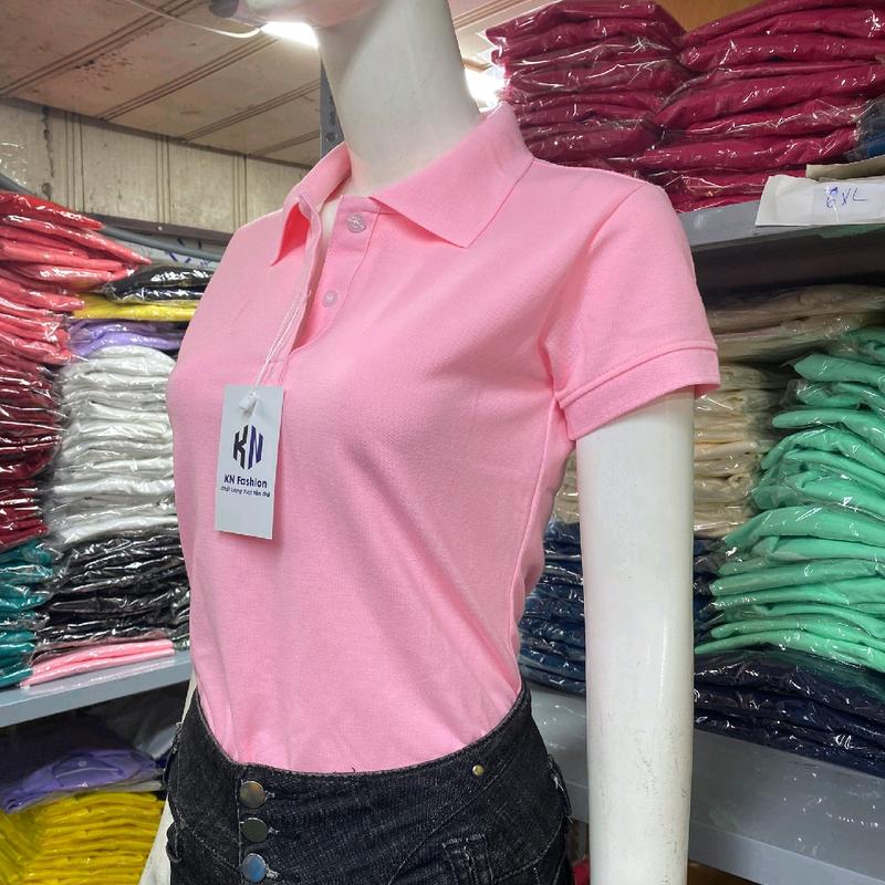 Áo Thun PoLo Nữ Màu Hồng Phấn Trơn Top Women