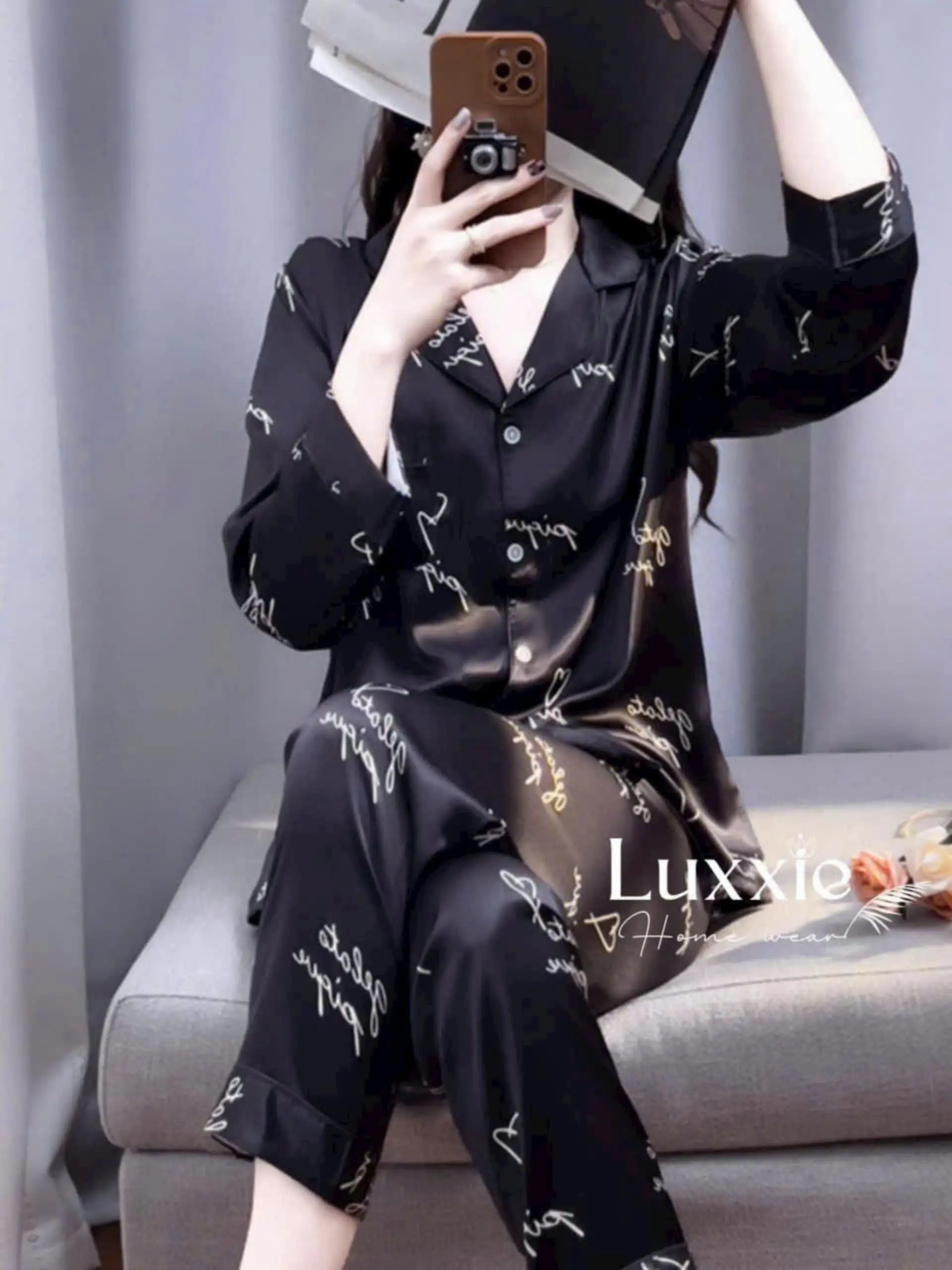 Đồ Bộ Nữ Pijama Bộ Lụa latin Tay Dài cổ sơ mi hàng TK loại cao cấp