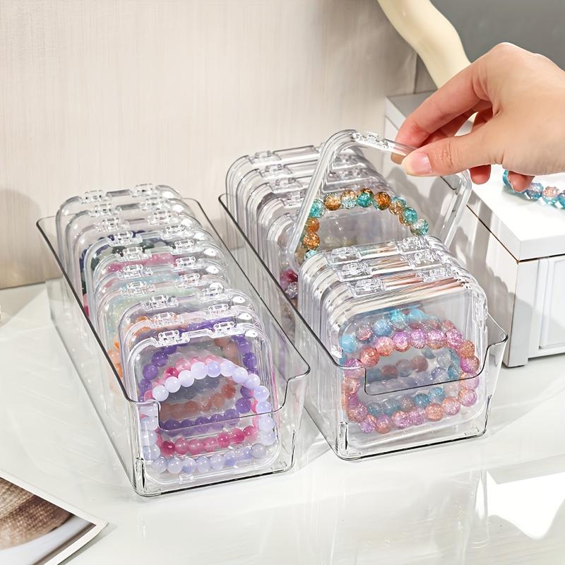 Bộ Sắp Xếp Trang Sức Acrylic Trong Suốt, 10 Cái, Có Thể Xếp Chồng, Hộp Trưng Bày Vòng Tay Có Nắp Đậy, Làm Bằng Nhựa, Trong Suốt, Chống Bụi, Thích Hợp Cho Hạt, Dây Đeo Tay Và Lắc Tay 1