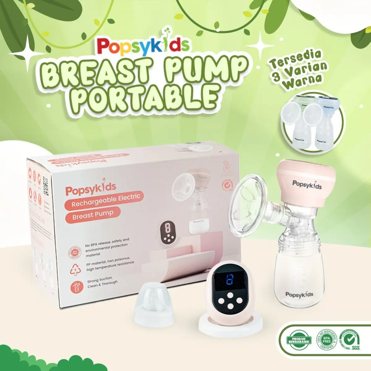 Popsykids Rechargeable Breast Pump Portable – Pompa ASI Portable Wireless – Food Grade BPA Free Automatic Handy Electric Breast Pump Portable Bayi Ibu Accessories