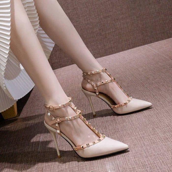 2025 Stiletto Sandals for Women Fairy Style Rivet Spring New Versatile Pointed Toe Plus Size High Heels Fashion Hot Item 1
