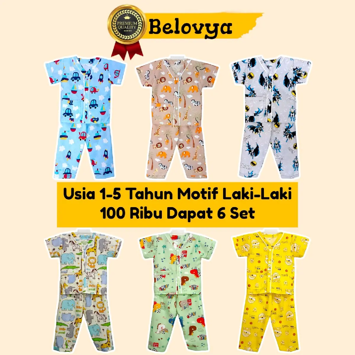 Belovya Baju Tidur anak usia 1-5 tahun motif Cowo 100 RB dapat 6 Set laki-laki tidur Fashion
