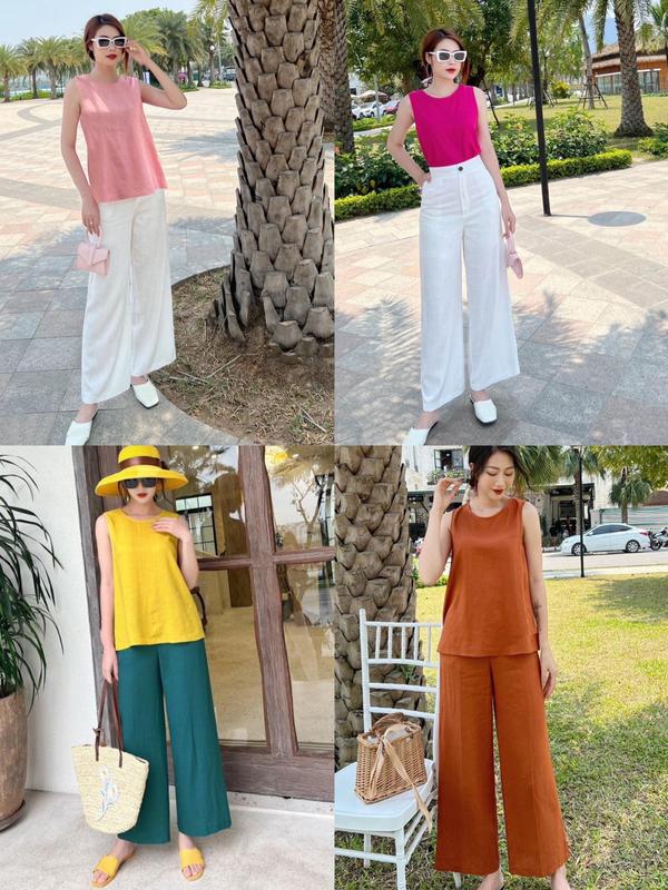 Set Đũi sát nách quần dài,xẻ tà mặt sau áo.Đủ size 40-75kg Nữ Women Top Nâu 4