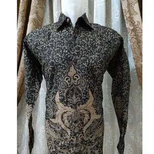 Batik Pria Katun Hitam Mocca Lengan Panjang Lapis Furing