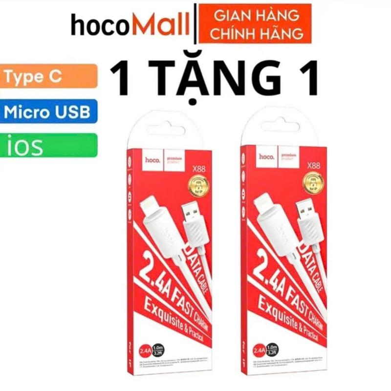 Dây sạc nhanh chính hãng HOCO Cáp sạc silicon siêu bền ios micro usb type c [ MUA 1 TẶNG 1 ]