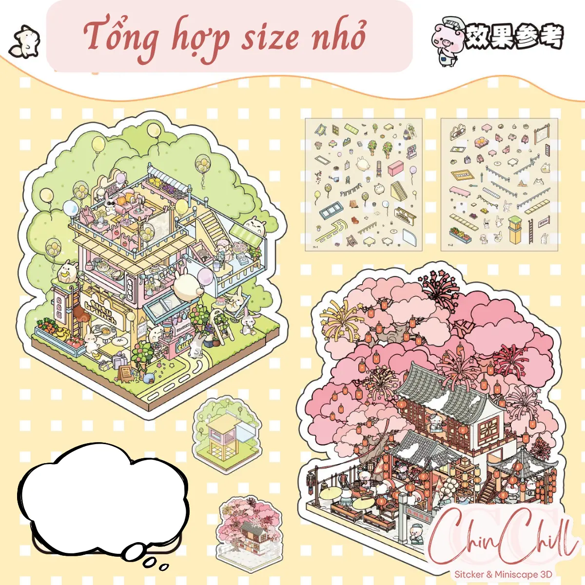 Tổng hợp size nhỏ, mẫu sticker nhỏ dễ dán dành cho người mới chơi, sticker 3D nhãn dán cảnh quan