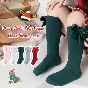 KKR04 Kaos kaki Polos Tinggi Pita Anak Perempuan kaus kaki sekolah Cotton Fashion  Korean Style