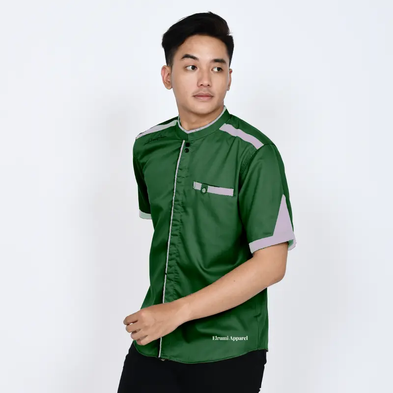 El rumi Kemeja Baju Koko Muslim Atasan Pria Dewasa Lengan Pendek Pria Motif Yusinsun Bahan Katun Toyobo Nyaman Katun 4