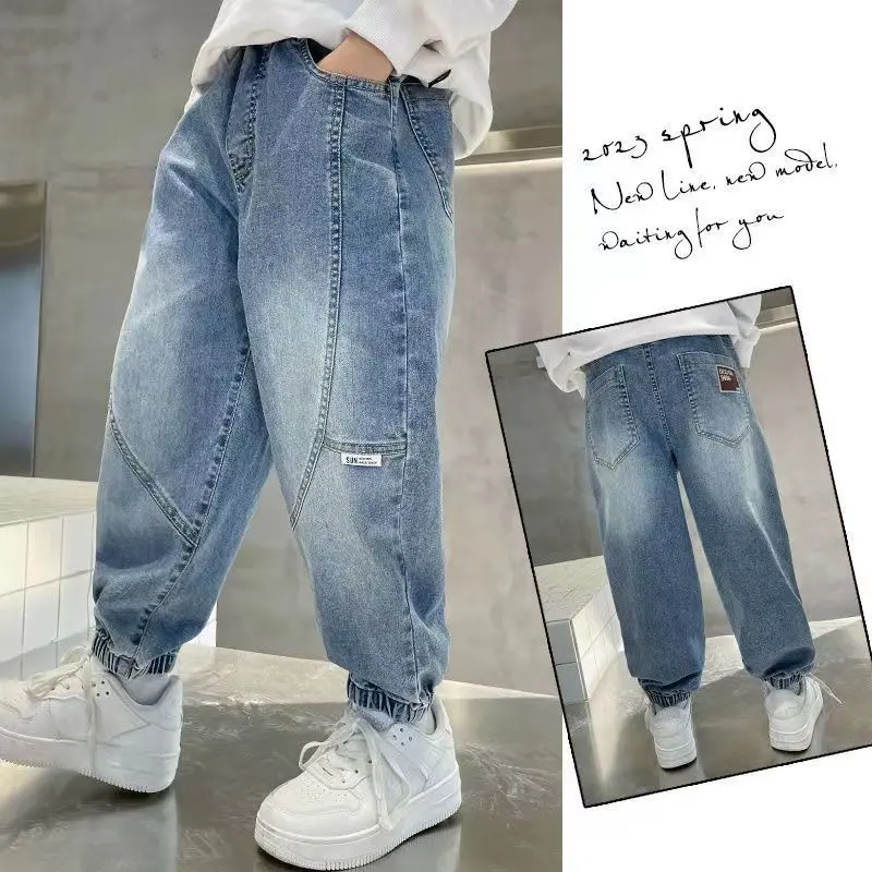Quần Jean Bé Trai, Siêu Mềm, Dành Cho Trẻ Trung Và Lớn, Khâu Denim, Phiên Bản Dáng Rộng Mùa Xuân Và Mùa Thu, Có Dây Đeo Mắt Cá Chân, Thể Thao Đi Chơi Phong Cách Hàn Quốc, Hàng Mới Về, Năm 2025 5