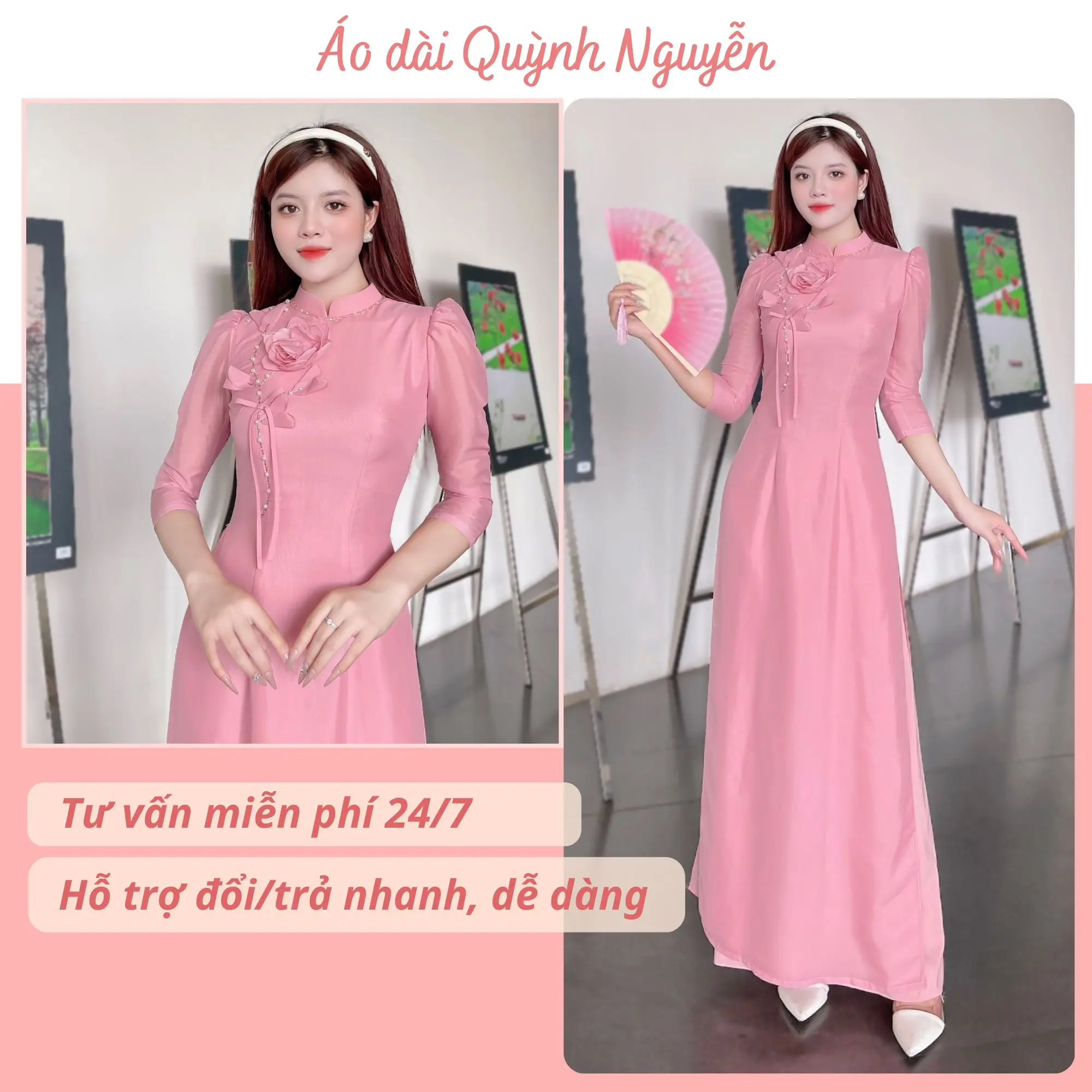 Áo dài Nữ thiết kế tơ óng  Voan  4 tà - MÃ TK44 Nữ Women Dress