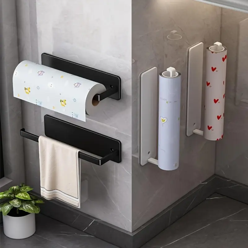 Stainless Steel Paper Towel Holder, 1 Count Wall Mounted Kitchen Roll Organizer, No-drill Cling Film and Cloth Storage Rack, Restroom Supplies, Home Goods 3