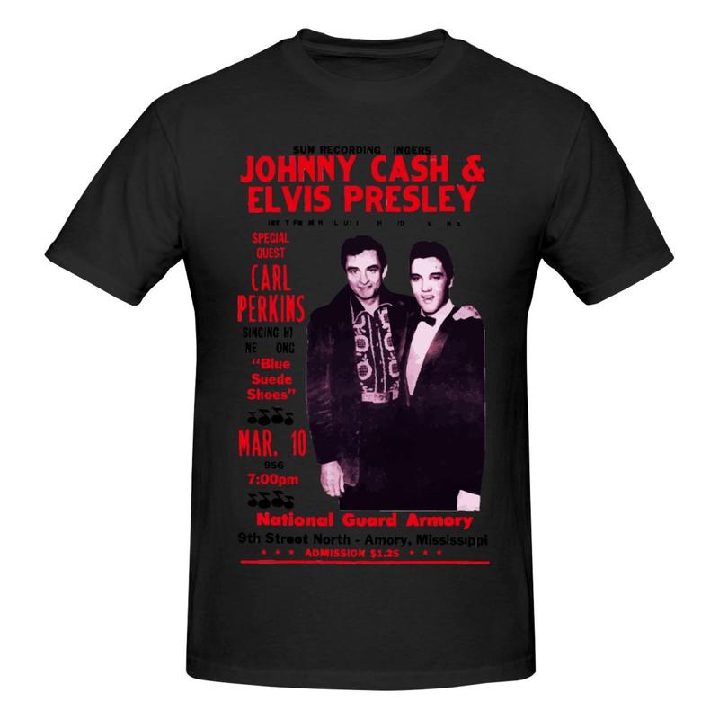 TikTok Shop Johnny Cash Elvis Presley Movie Poster Men Cotton Short Sleeve Crewneck T Shirts Vintage Graphic Tees Shirt Tops