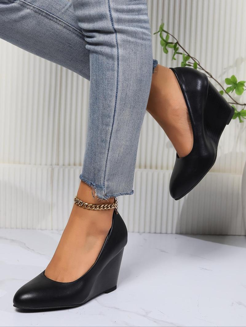 Product Introduction of Women's Fashionable Solid Color Wedge Ankle Boots, Elegant Round Toe High Heel Shoes for Party, Daily Clothing Decor for Women & Girls 10