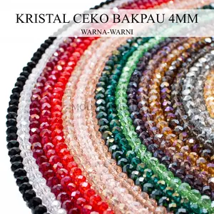4mm - Manik Kristal Ceko Bakpau / Bakpao / Bulat / Gepeng Bening Transparan Mengkilap 4mm per Renteng Kualitas Bagus Grade A