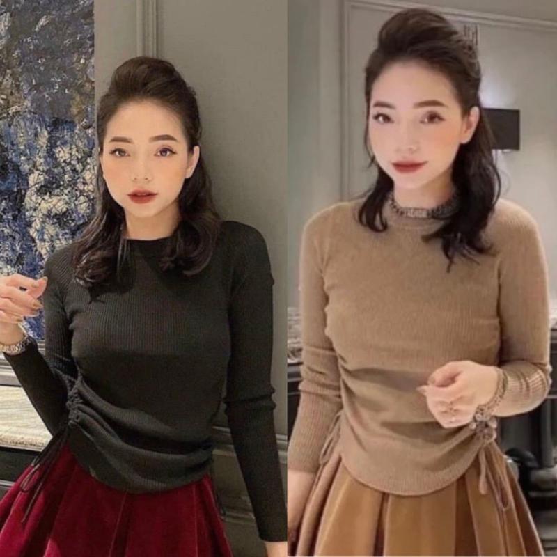 Áo croptop rút bigsize ESHOP Áo Thun Nữ Tay Dài Rút Dây 2 Bên Đẹp Dễ Thương MS011 Thun Tăm Lạnh Women Cổ Tròn