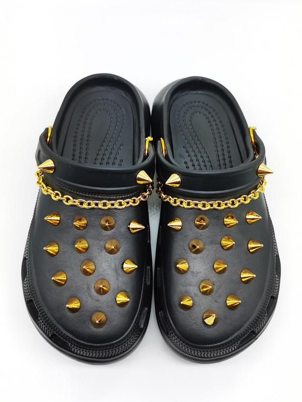 Comfort Fashionable Punk Style Chain & Studded Design Shoes Charm, Punk 2024 Trendy Diy Shoes Decoration for Sandals and Clogs 1