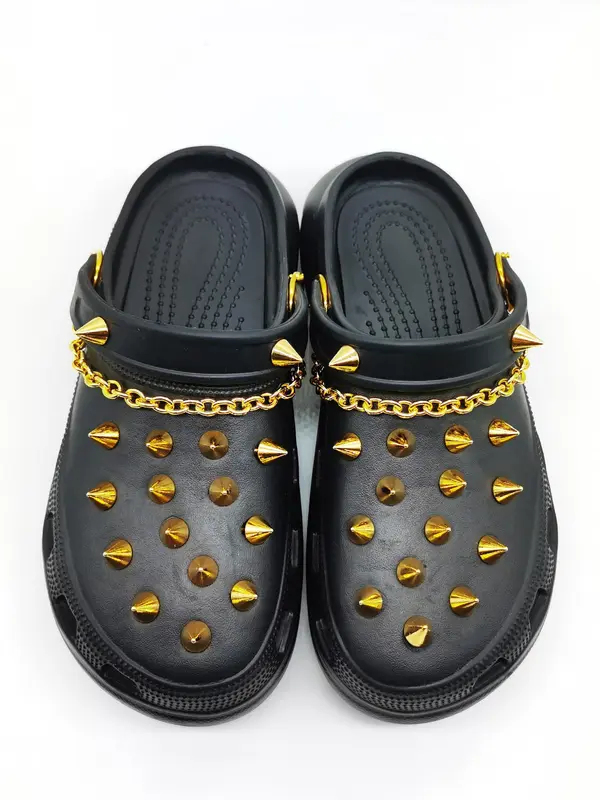 Comfort Fashionable Punk Style Chain & Studded Design Shoes Charm, Punk 2024 Trendy Diy Shoes Decoration for Sandals and Clogs 1