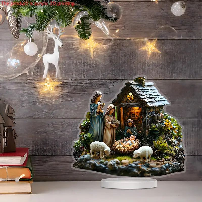 Nativity Scene Design Acrylic Desktop Ornament, 1 Count 2D Acrylic Desktop Decoration, Ideal Christmas & Housewarming Gift for Friends Family, Stocking Filler 5