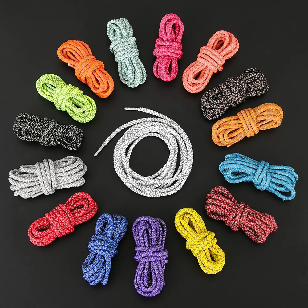1Pair 100CM/140CM Fashion Reflective Sneaker Shoestrings Round Colorful ...