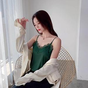 Lace Camisole for Women Summer Versatile Silk Satin Blazer Inner Top Real Silk Beautiful Back Base Shirt