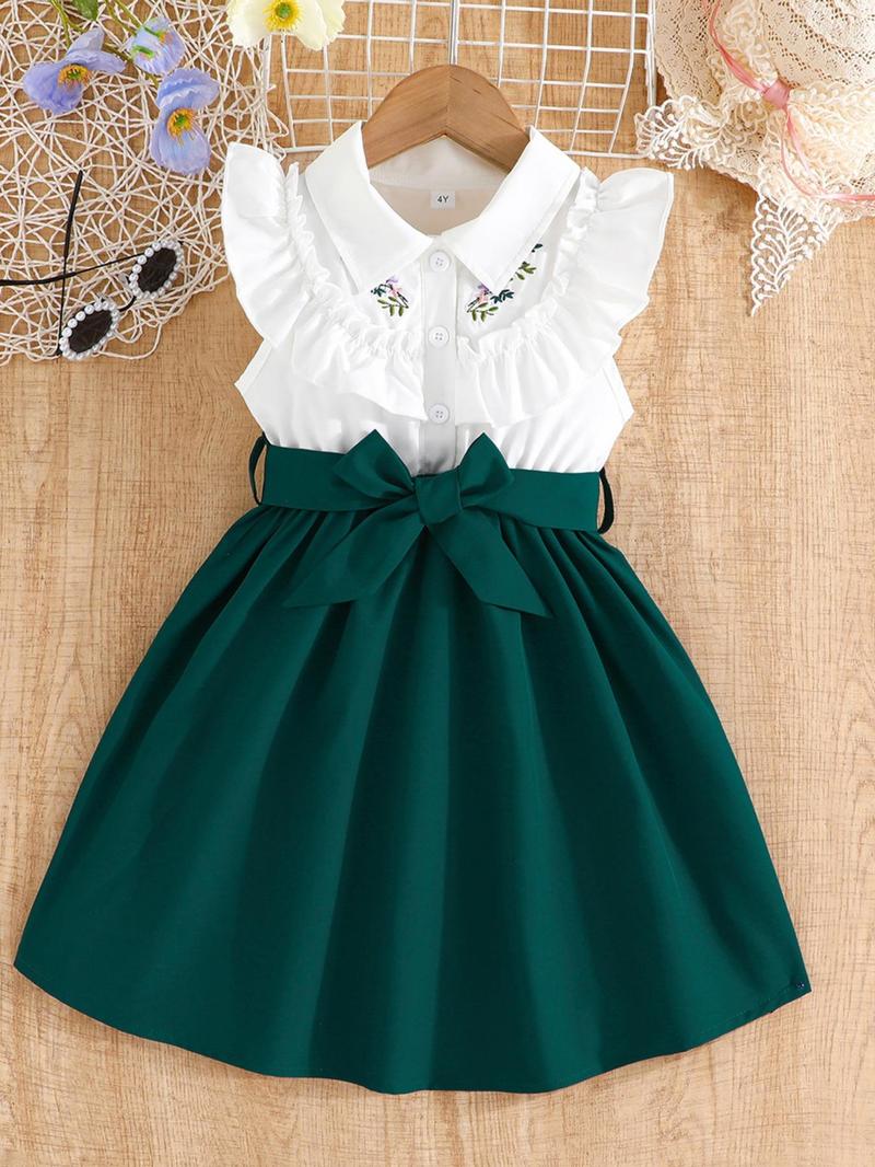 Product Introduction of Girl's Floral Embroidery Belted Dress, Cute Dress for Summer, Kids Clothes for Daily Wear 1