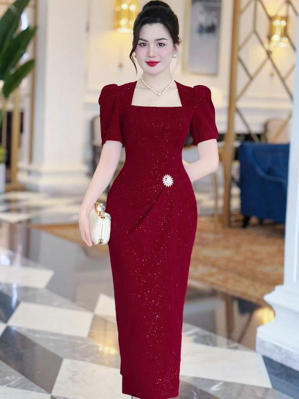 [MIỄN SHIP] MDU4571 Váy Nhung Tuyết Cao Cấp - Sắc Đỏ Kiêu Sa Và Mềm Mại Dành Cho Nữ Women Dress 1