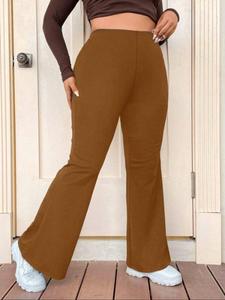 【Plus Size】 Solid Flare Leg Pants, Casual Comfy Bell Bottom Trousers for Daily Wear, Women's Bottoms for All Seasons, Trousers for Women
