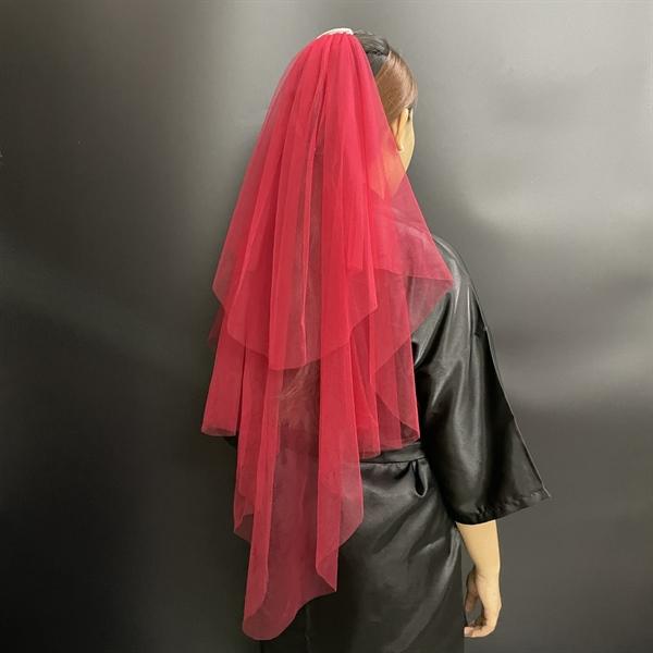 Voan cô dâu màu đỏ đô trơn dài ngang lưng 1