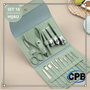 Gunting Kuku Set 16 Pcs Manicure Pedicure – Paket Perawatan Kuku Lengkap Stainless Steel, Termasuk Alat Kutikula, Alis, Pisau Pedikur dan Tas PU Leather Portable