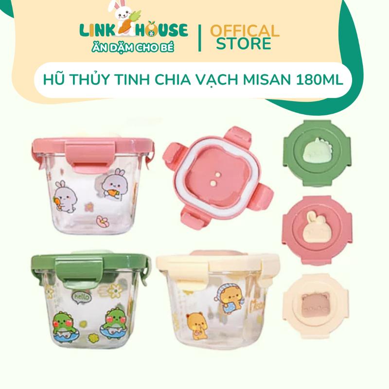Hũ Thuỷ Tinh Chia Vạch Có Nắp Cho Bé MISAN 180ml Có Van Thoát Khí, Hộp Trữ Đông, Cốc Nấu Cháo Chia Vạch Cho Bé