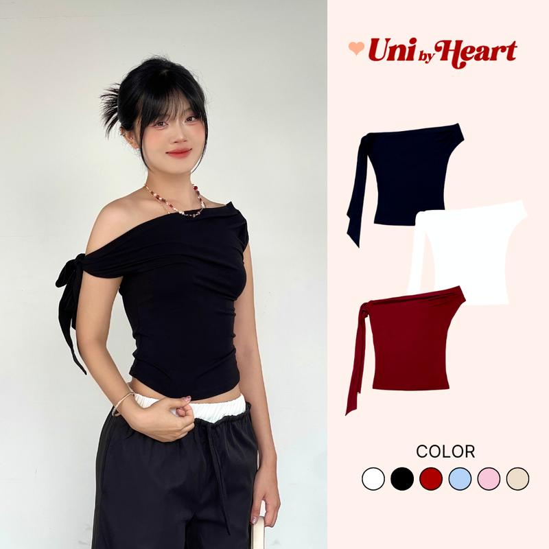 Áo thun lệch vai Maddy Top ATV009 buộc nơ 1 bên vai thiết kế trẻ trung - Uni By Heart