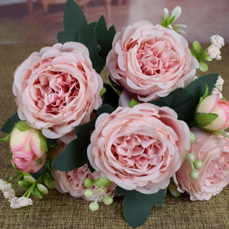 Product Introduction of Hot Sale Simulation Peony 9 Heads Silk Artificial Flowers Bouquet Big DIY Fake Flowers For Home Wedding Decoration Indoor Office 5