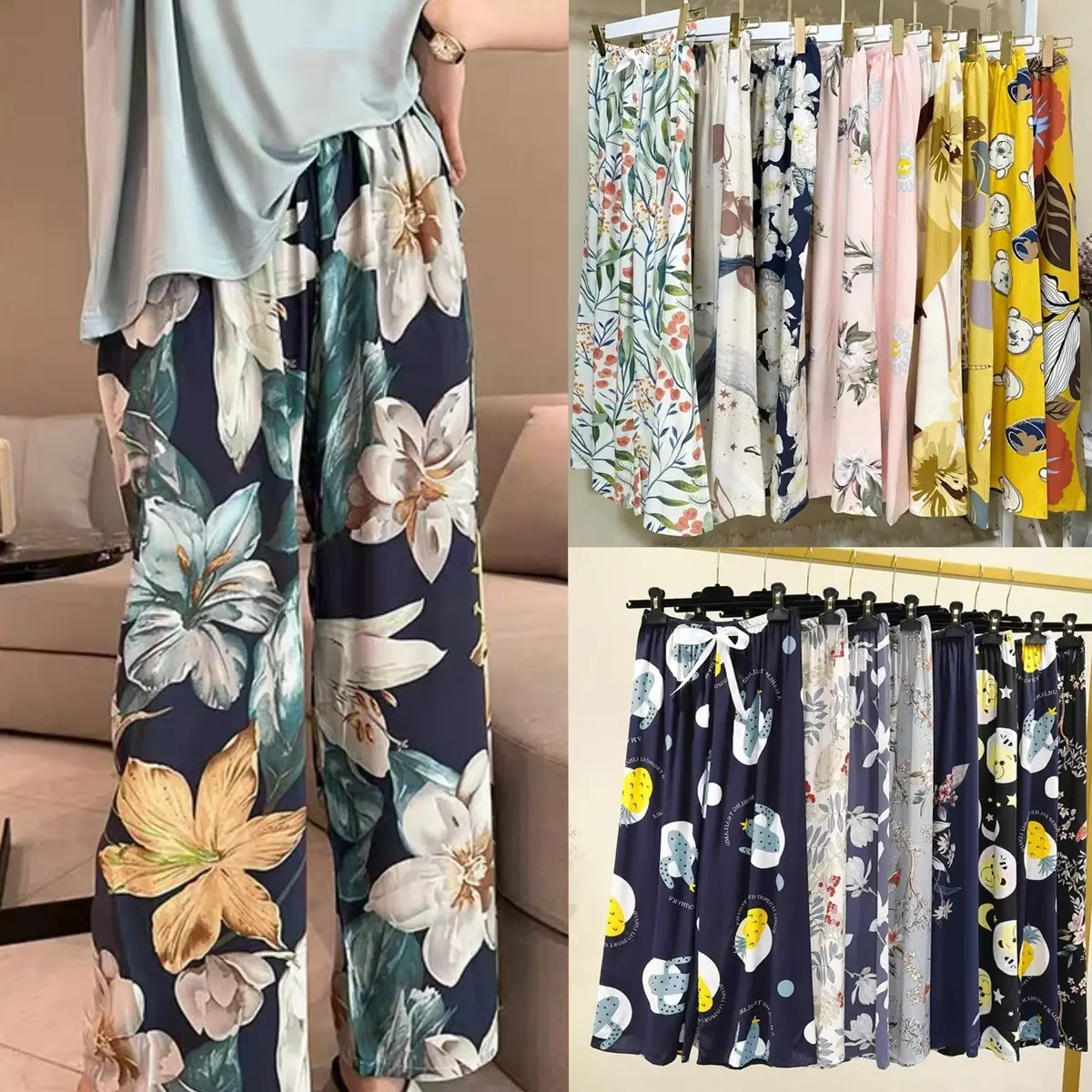 Women's Cotton Spandex Square Pants - Fits M to XXL - Flower Square Home Wear pants Loungewear, Nightwear