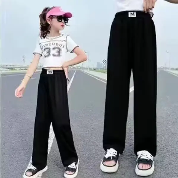 Quần Bé Gái, Mỏng Mùa Hè, Chất Liệu Lụa Lạnh Quần Ống Đứng, Thích Hợp Cho Trẻ Em, Quần Chống Muỗi, Quần Ống Rộng Dáng Rộng Cho Bé Gái 1