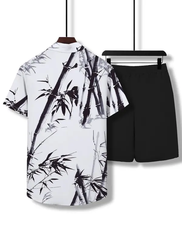 Two-Piece Set Men's Floral Print Shirt & Shorts Set, Regular Fit Casual Short Sleeve Button Front Top & Shorts, Men's Summer Set for Beach Vacation 1