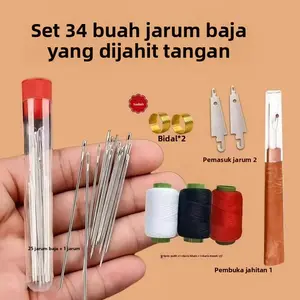 Set Alat Jahit 34 Pcs – Kotak Alat Jahit Rumah Tangga dengan Jarum Lubang Besar, Mudah Dibawa untuk Menjahit & Memperbaiki Pakaian, Dilengkapi Alat Cabut Benang, Jarum Penyangga (Thimble), dan Alat Masukkan Benang ke Jarum