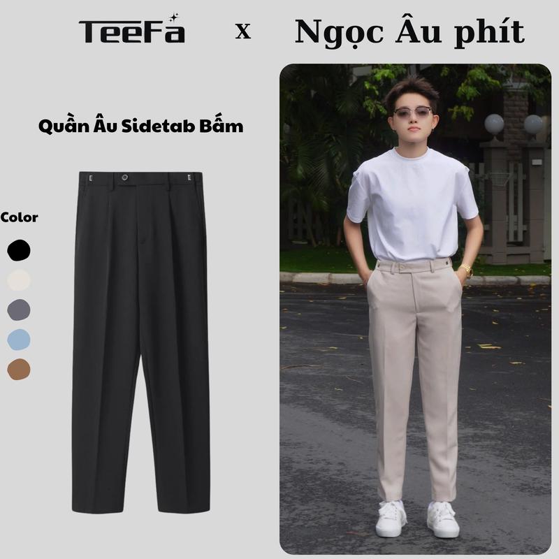 Quần âu nam Sidetab bấm chỉnh cạp, Quần tây Hàn Quốc form baggy Menswear Kem…