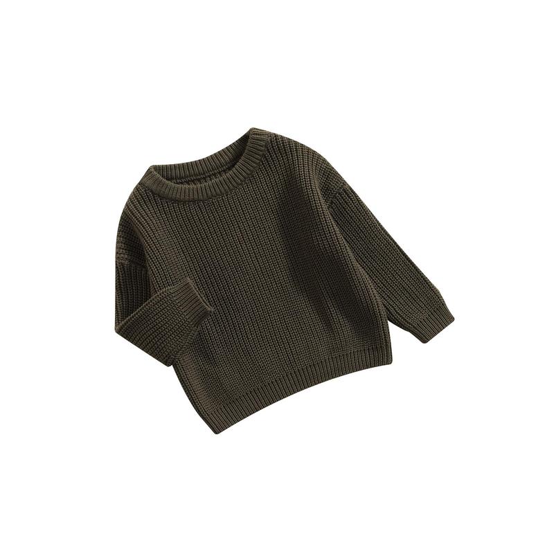 Baby Solid Color O-neck Sweater, Loose Fit Long Sleeve Knitted Pullover for Autumn, Winter 7