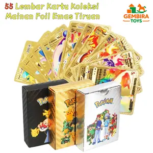 GEMBIRA TOYS Ready Stock! 55 Lembar Kartu Pokemon Koleksi Warna Emas Perak Hitam Bisa Dipajang