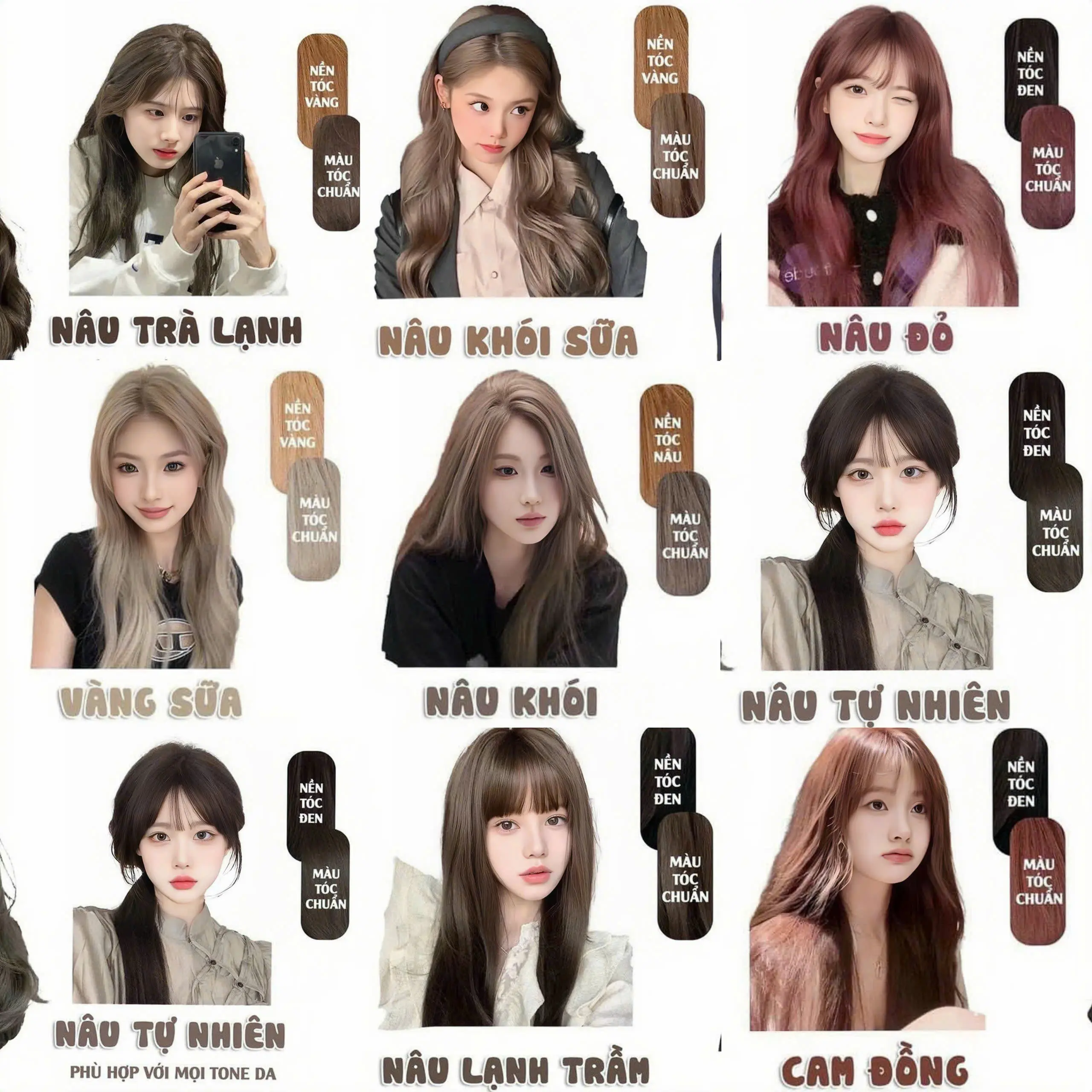 Nhuộm tóc tone nâu trắng da tặng kèm bộ dụng cụ 8 món ( lược, bát, ty, nhuộm, găng, hdsd, ủ tóc keratin)